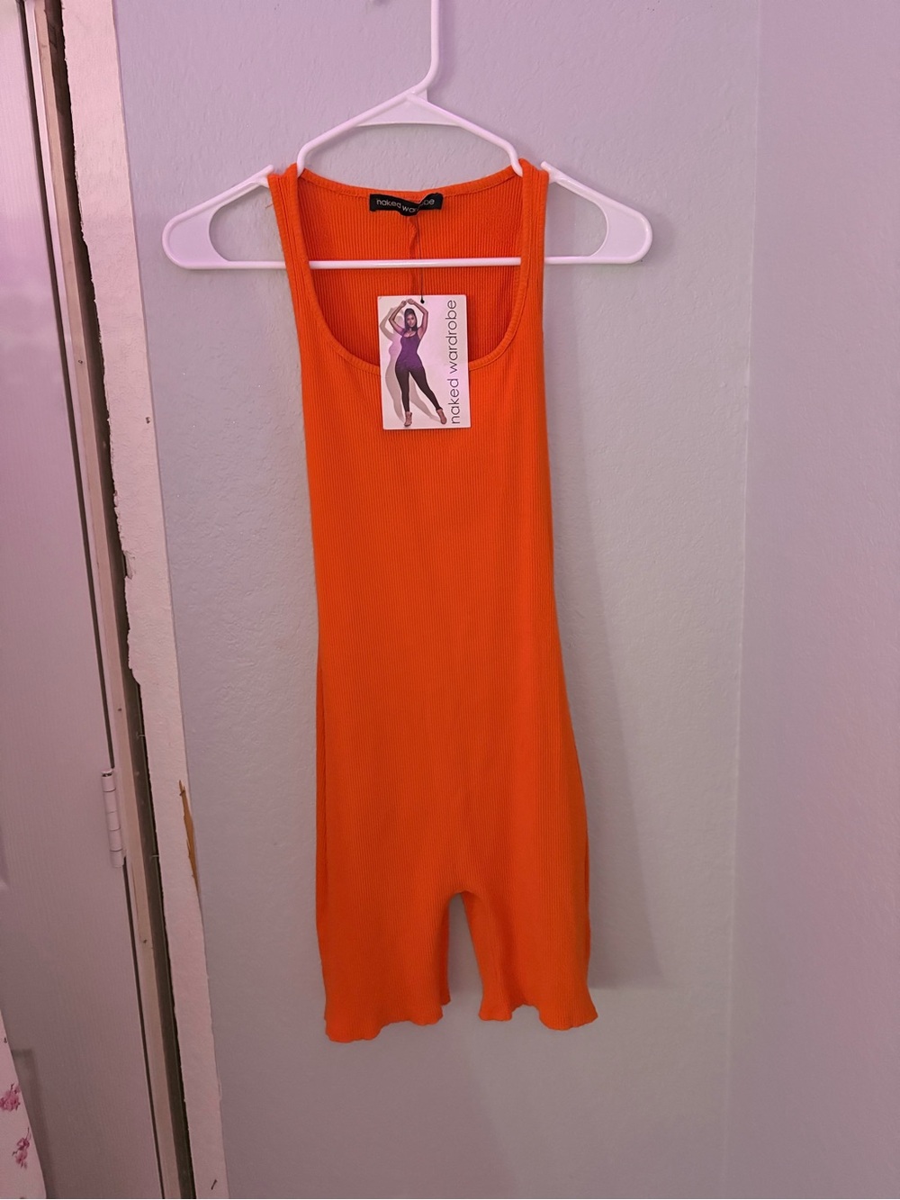 Naked Wardrobe Vibrant Orange Ribbed Tank Romper